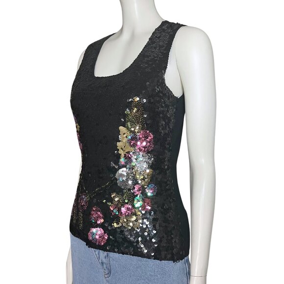 Vintage Y2K Black Multicolor Sequin Going Out Top S/M Whimsigoth Fairy Goth Tank - Picture 3 of 8